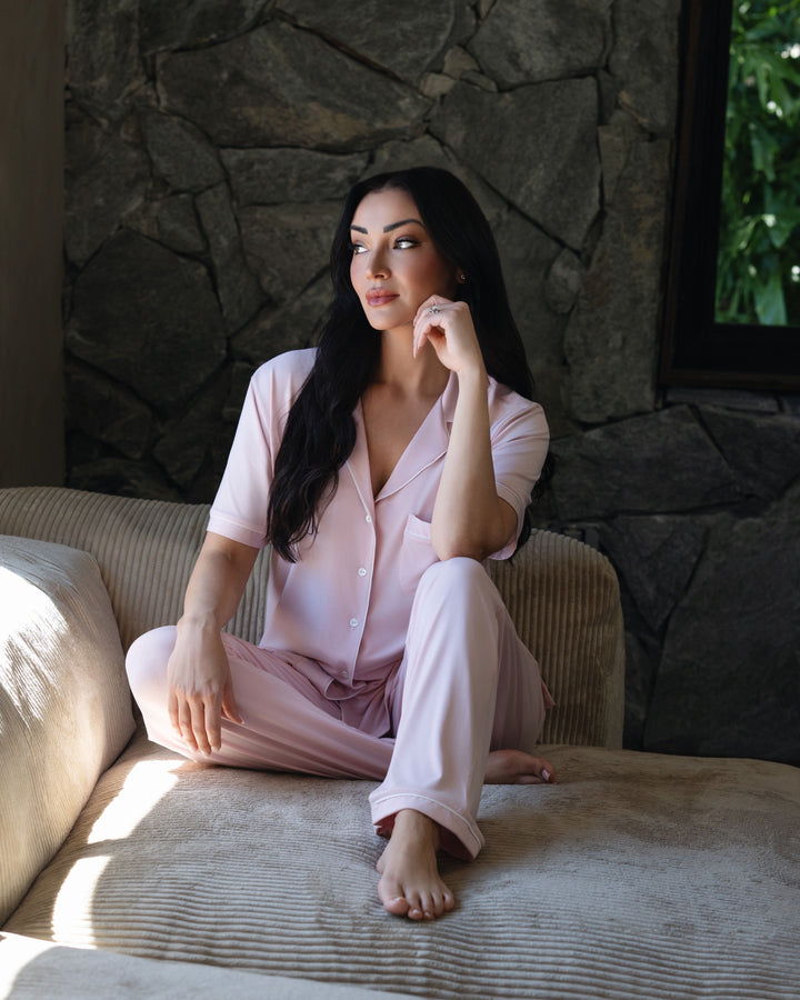 Women's Bamboo Button-Up Sleep Shirt + Pants Set